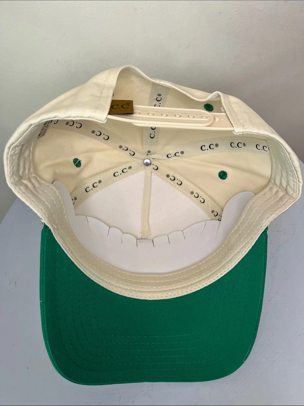 C.C Cream and Green Pickle Baller Hat NEW
